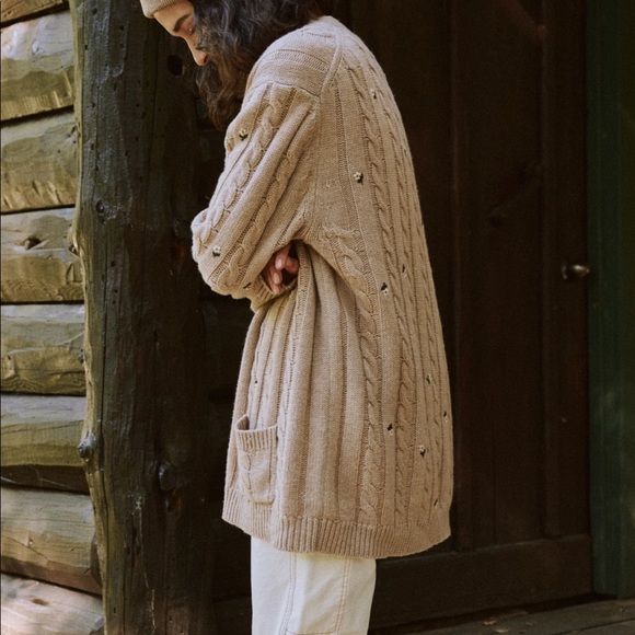 NWT The Great. Oatmeal Embroidered Cardigan Sweater. Size 0. - Picture 10 of 10